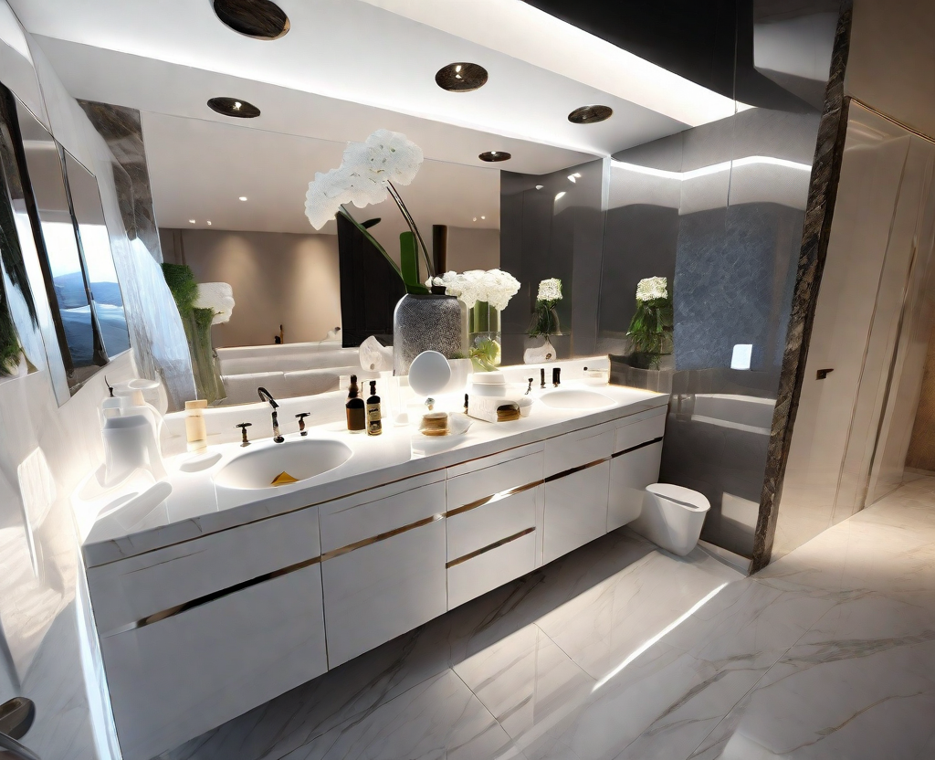 Output: the bathroom visualized with a white marble countertop.