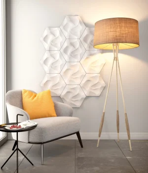 Sculptural wall panel reference.